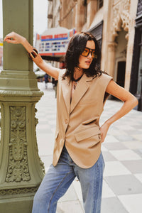 Structured Oversized Blazer Vest With Shoulder Pads