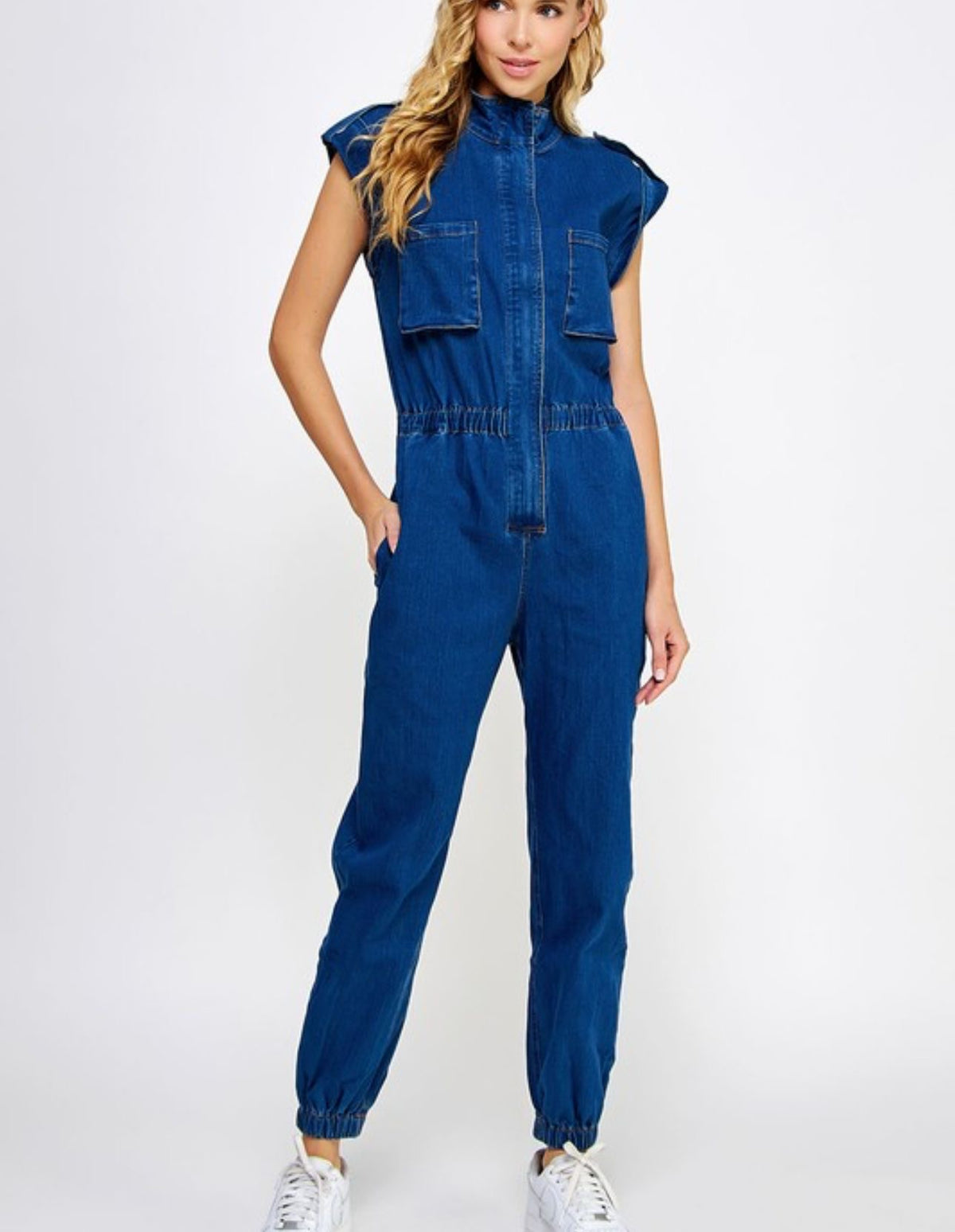 Sleveless Det Blue Denim Jumpsuit