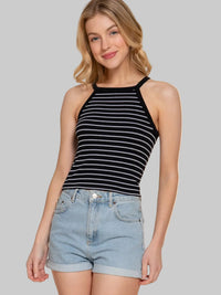 Fitted Halter Neck Stripe Seamless Rib Top