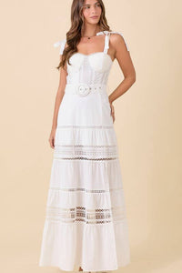 Maxi Dress With Border Lace Detail and Belt