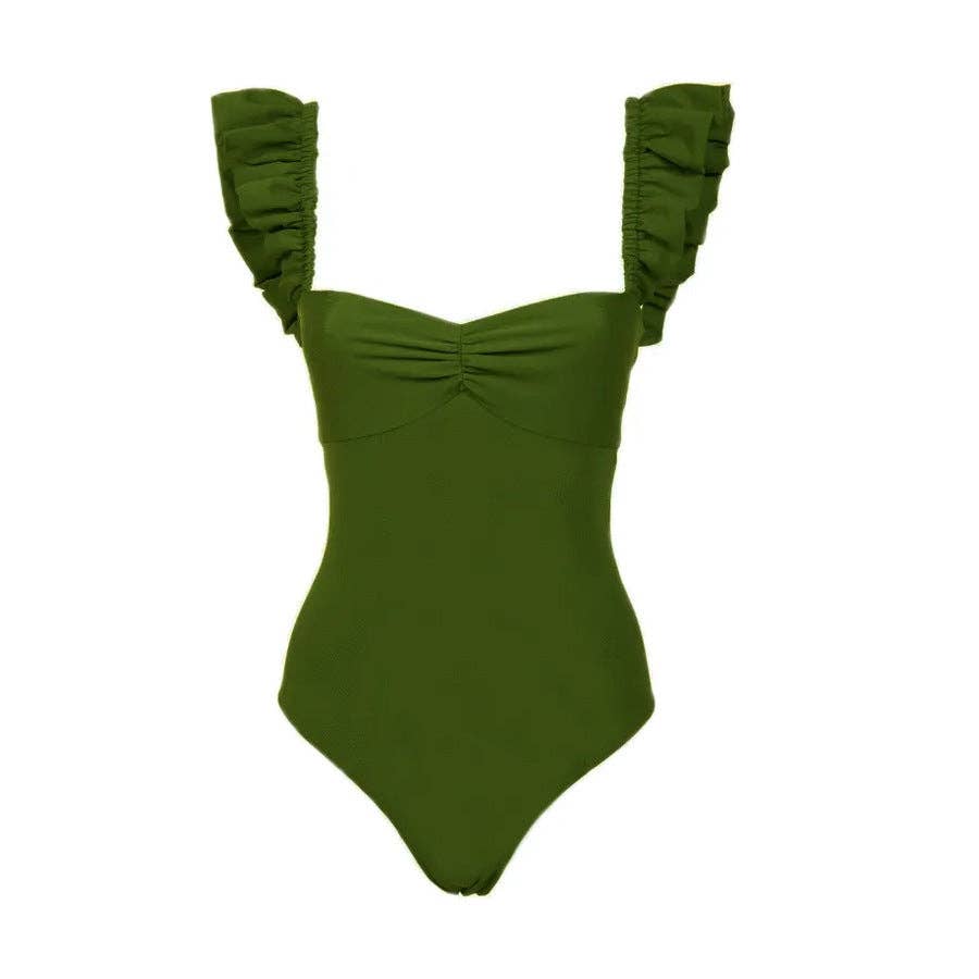 Ladies Ruffle One Piece Swimwear with Skirt Cover