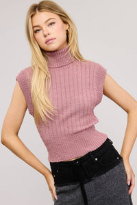 Sleeveless Turtleneck Sweater Textured Top
