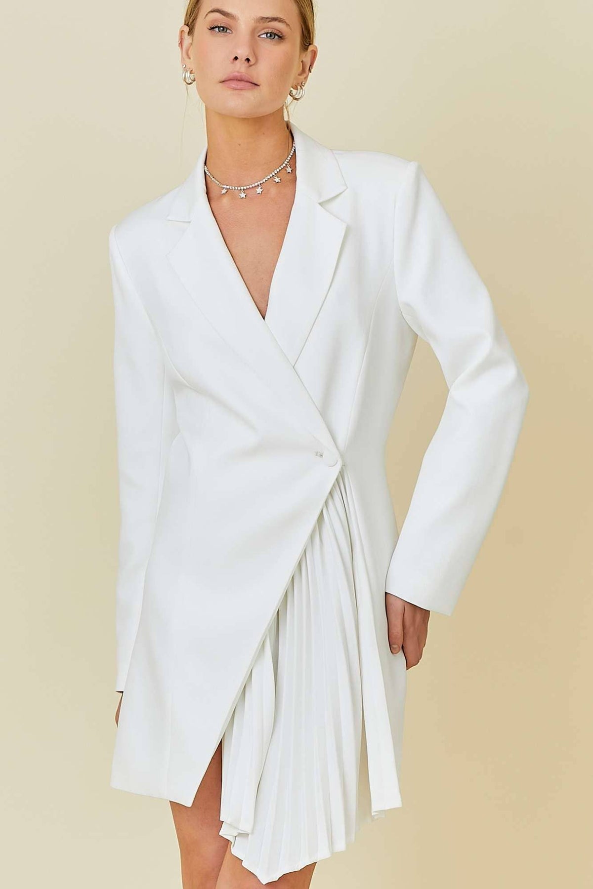 Blazer Dress With Pleated Skirt Detail