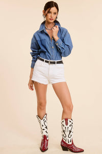 Buttoned Denim Shirt with Contrast Pocket Detail
