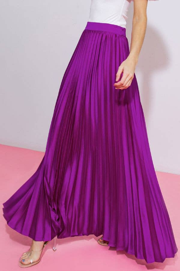 A solid satin fully pleated maxi skirt