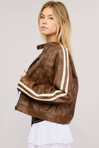 Moto Jacket with Stripes and Multi-Pocket Detail
