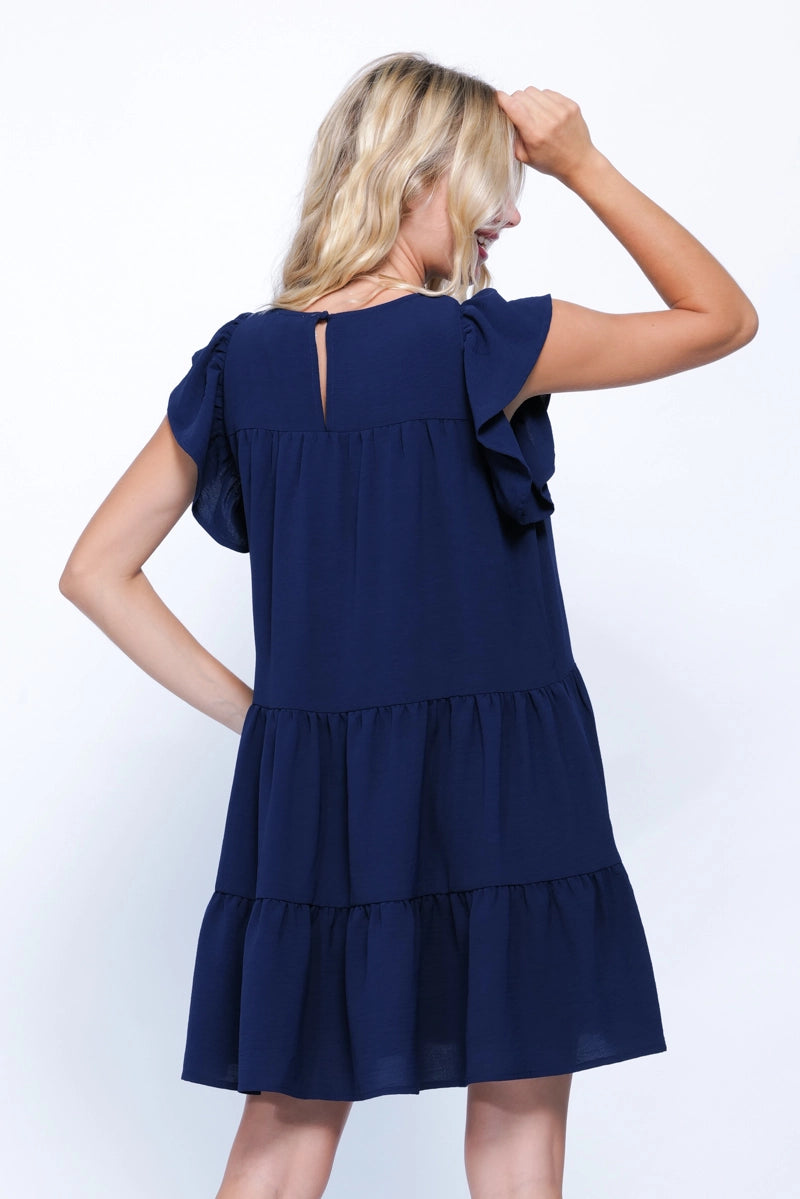 Round Neck Short Sleeve Babydoll Dress with Pocket