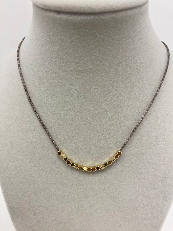 Tan Adjustable String W/ Mini Gold Mini Square Beads