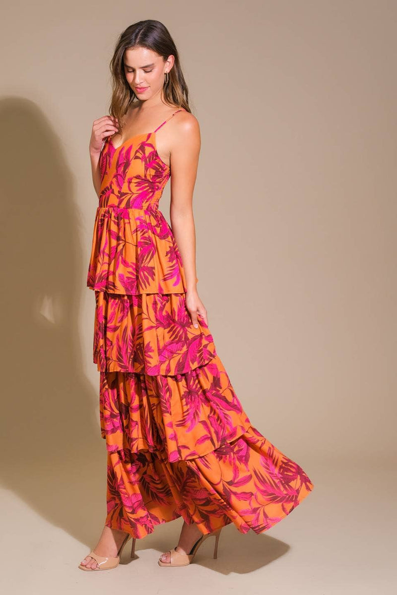 Fucsia & Orange Printed Maxi Dress