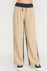 Contrast Waist Band Color Block Wide Leg Pants