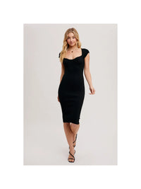 Ribbed Knit Sweetheart Nec Bodycon Midi Dress