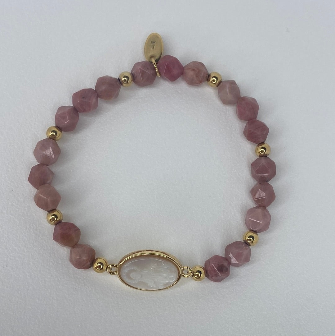 Pink Beads W/ Nacar Medal