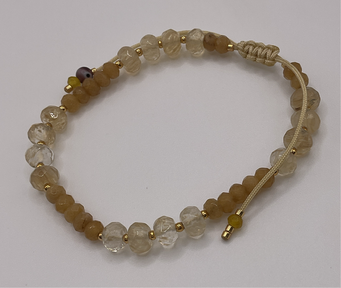 Gold & Tan Bracelet W/ Medium Colorful Beads