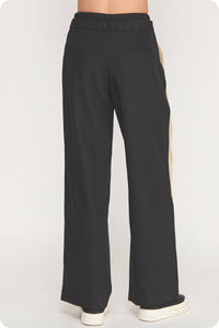 Contrast Waist Band Color Block Wide Leg Pants
