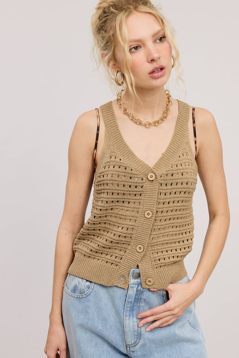 Punch Work Stitch Knit Tank Top