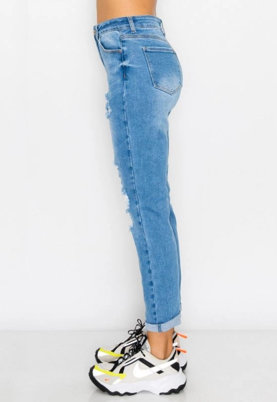 Destroyed Cuff Boyfriend Jeans