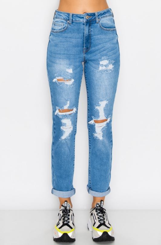 Destroyed Cuff Boyfriend Jeans