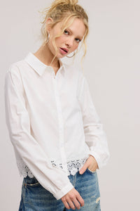 Eyelet Embroidery Trim Detail Collared Blouse
