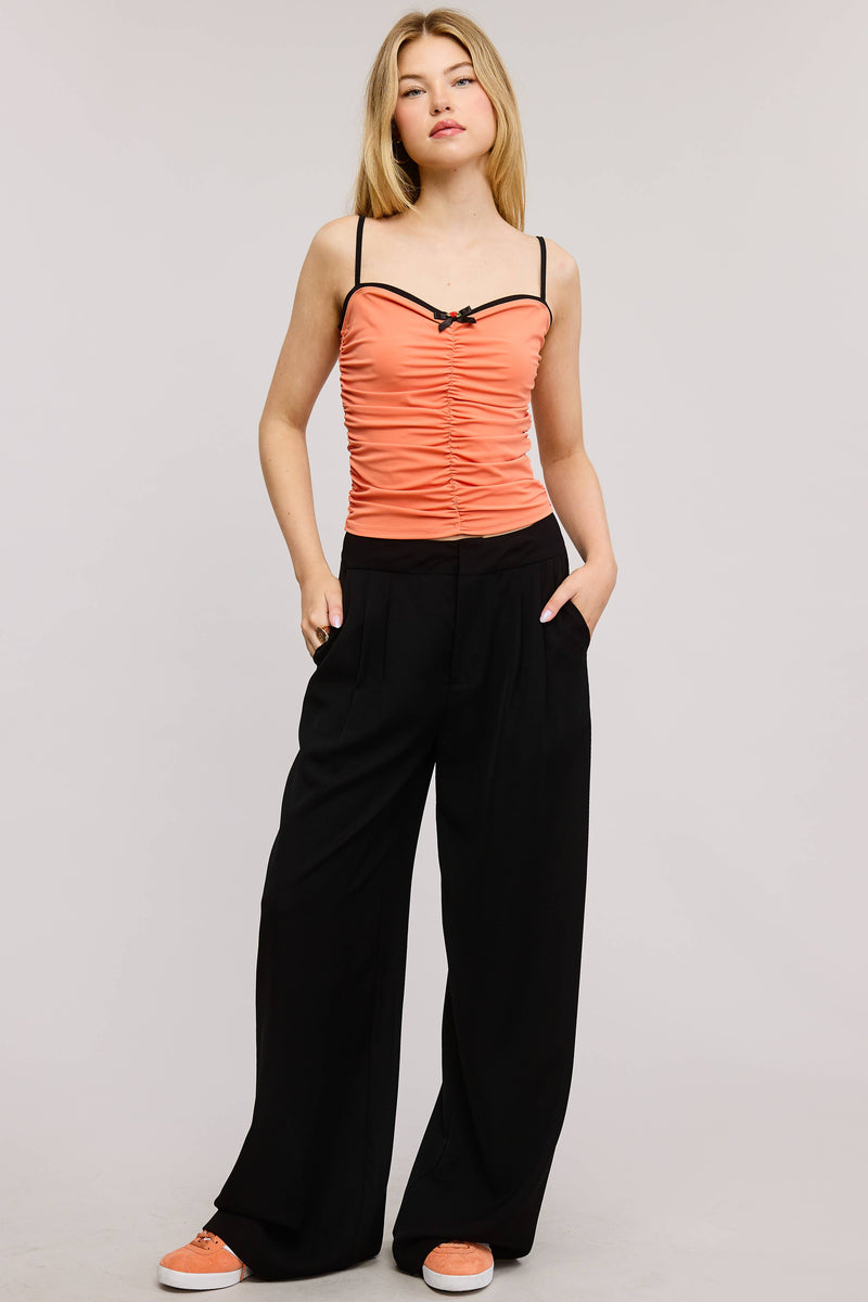 Low-Rise Fit Pleated Wide-Leg Trouser Pants