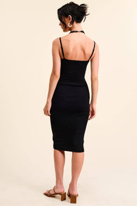 Bodycon Midi Dress with Cut-Out and Wooden Accents