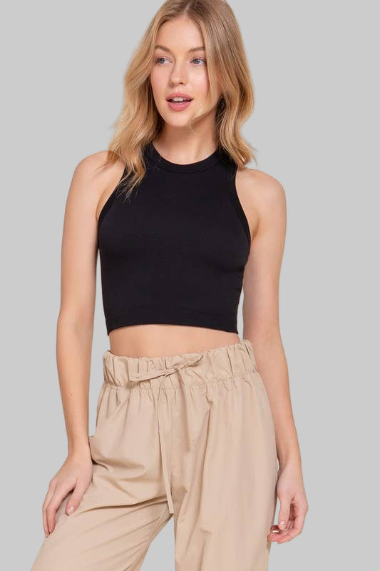 Sleeveless Crew Neck Seamless Rib Top