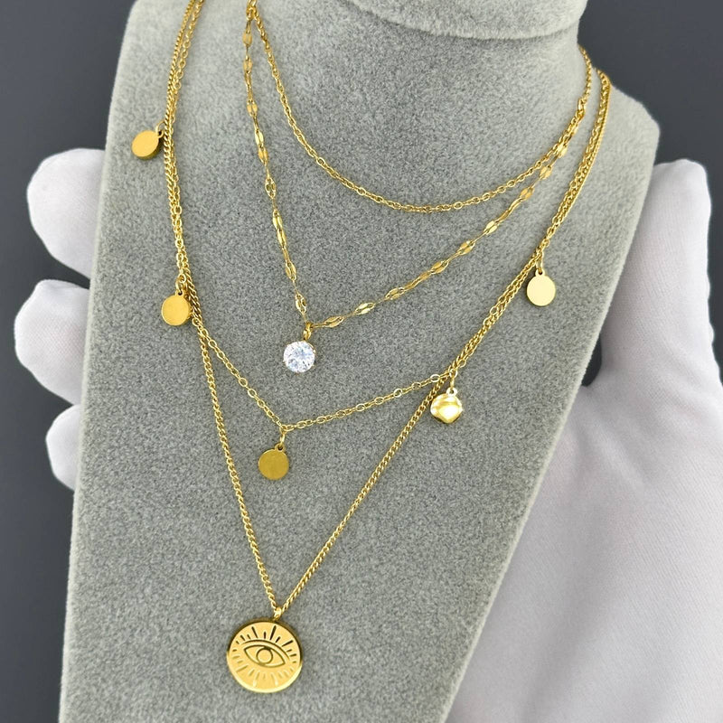Evil Eye Necklace, 18K Gold Plated Steel