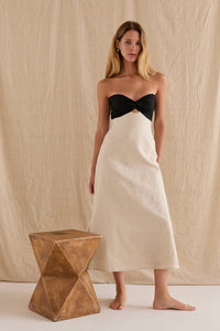 Emery Linen Colorblock Front Twist Midi Dress