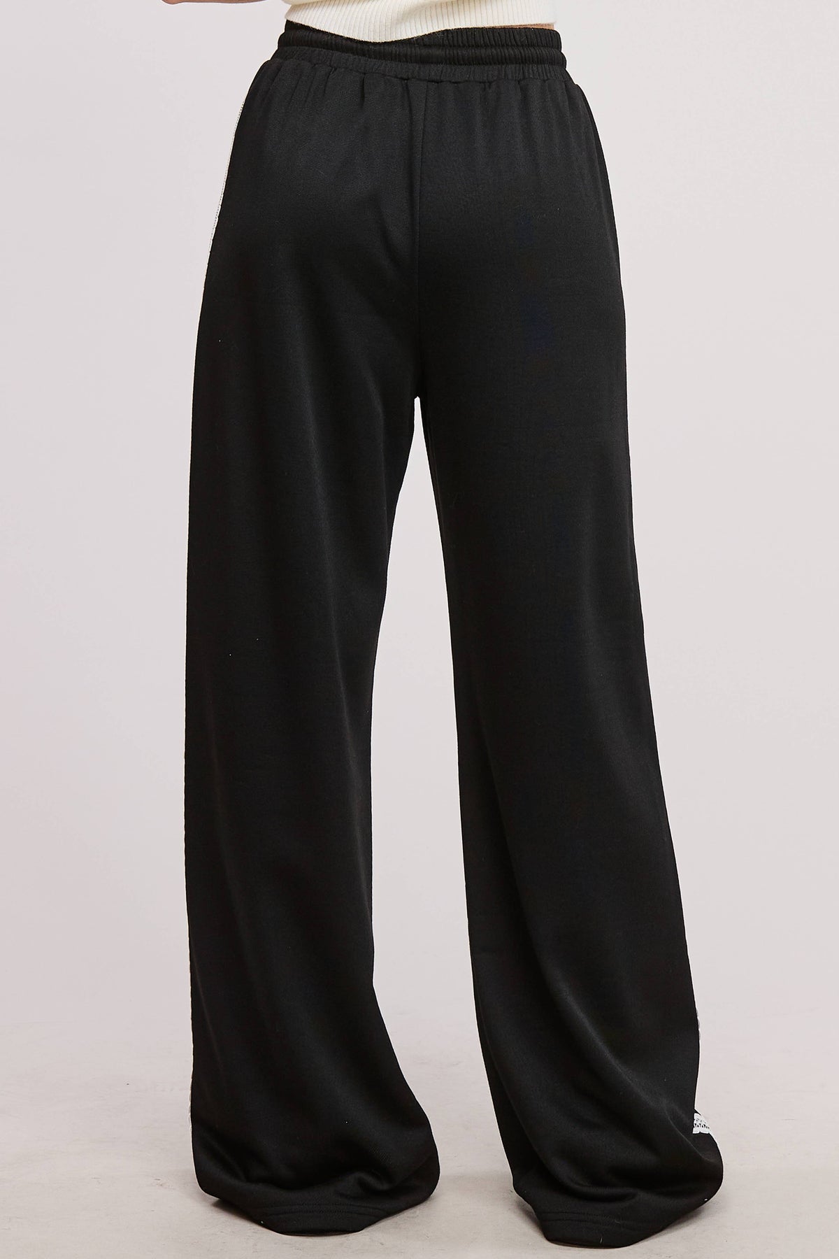 Lace Trim Wide Leg Track Pants with Drawstring Waist