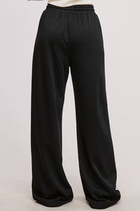Lace Trim Wide Leg Track Pants with Drawstring Waist