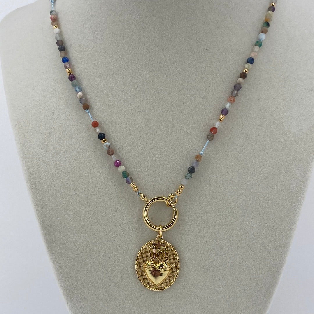 Colorful Bead W/ Gold Heart of Christ