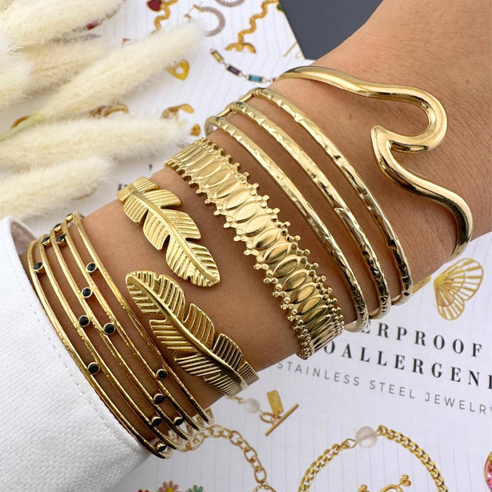 Leaves Bracelet, 18K Gold Plated Steel