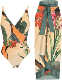 Open Back Wrap Front One Piece Swimsuit with Cover Up Y107