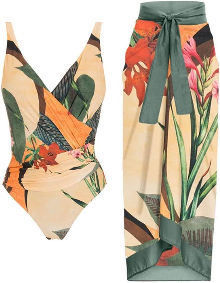 Open Back Wrap Front One Piece Swimsuit with Cover Up Y107