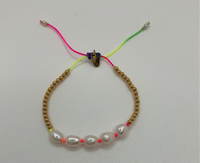 Neon W/ Gold Beads & 5 Pearls