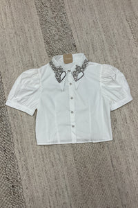 Collar Rhinestone Btn Down Top