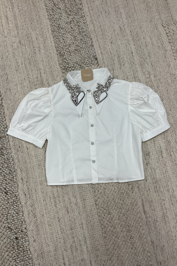 Collar Rhinestone Btn Down Top