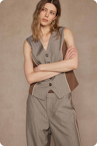 Pinstripe Mixed Media Piping Vest Top