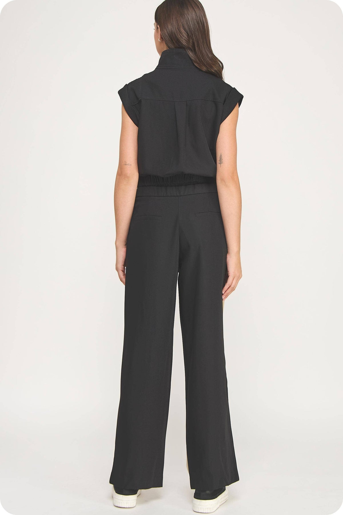 Contrast Waist Band Color Block Wide Leg Pants