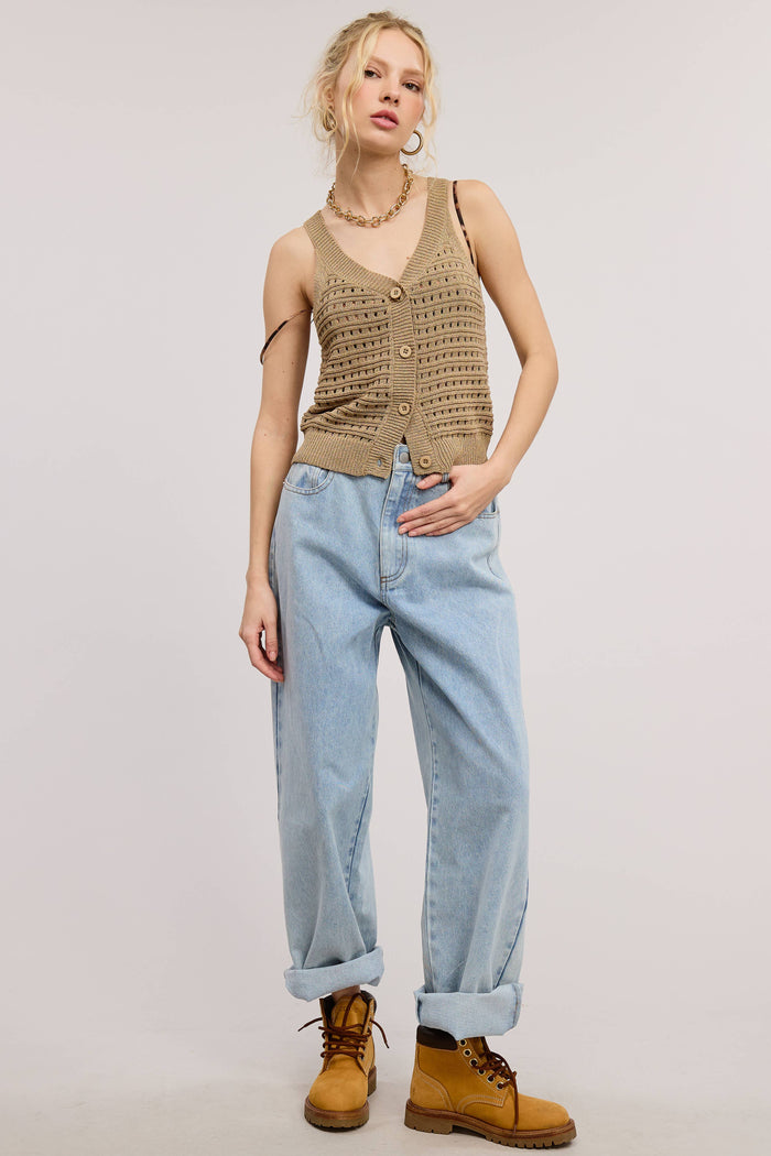 Punch Work Stitch Knit Tank Top