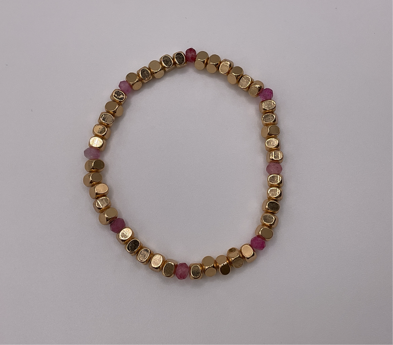 Gold Square & Colorful Beads Bracelet