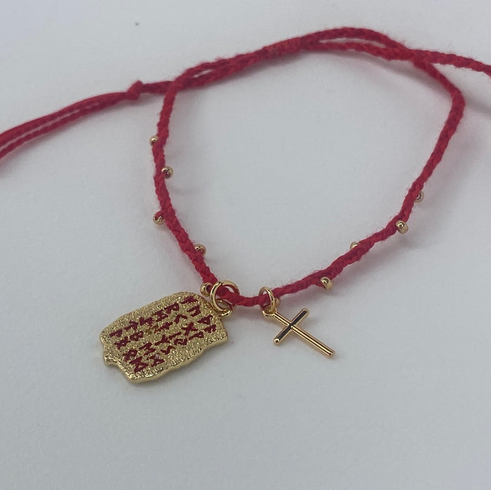 Red Braid W/ Gold Cross & Commandments
