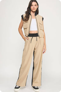 Contrast Waist Band Color Block Wide Leg Pants