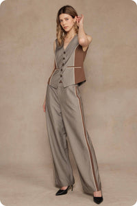 Double Waist Pinstripe Piping Trouser