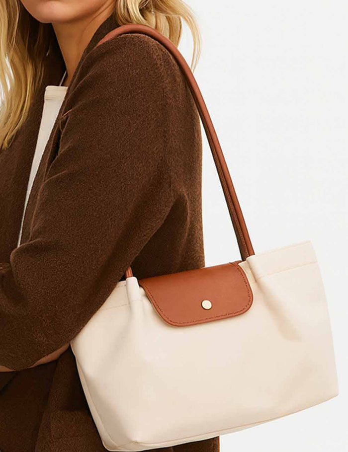 Ladies Color Block Handbag Double Shoulder Strap Tote Bag