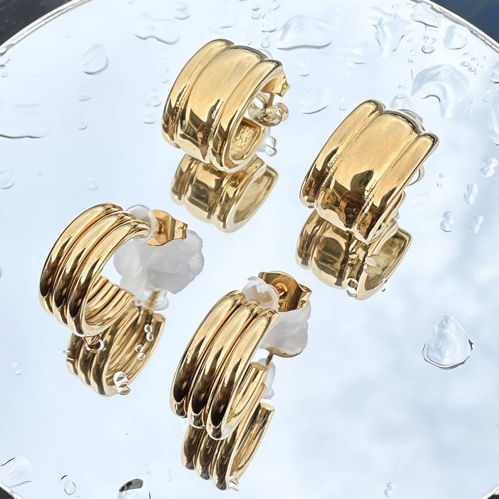 Earrings, 18K Gold Plated Steel