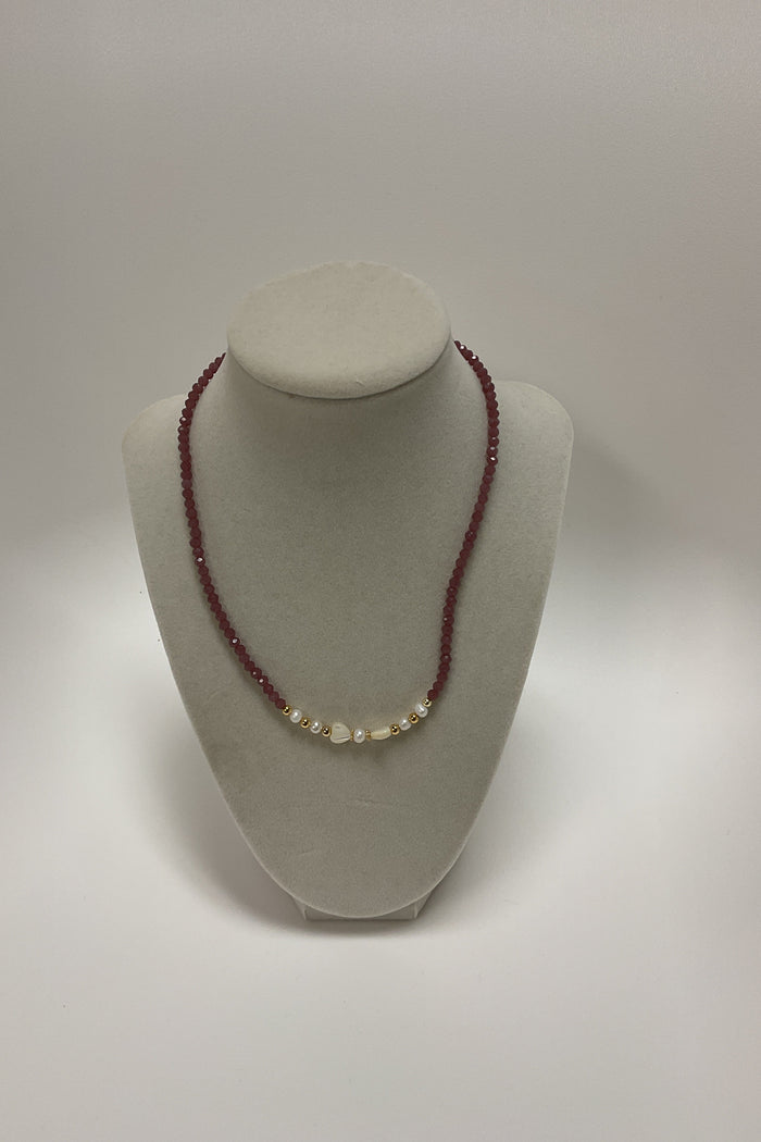 Purple Stone W/ Mini Nacar Heart Necklace