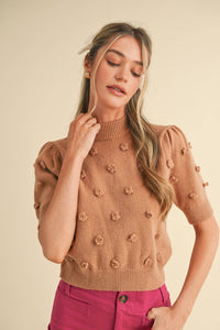 3D Floral Knit Short Sleeve Sweater