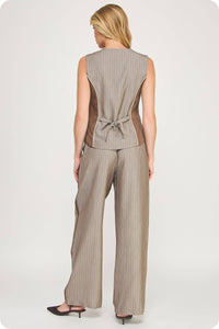 Double Waist Pinstripe Piping Trouser