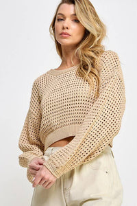 Beige Crochet Sweater Cropped Top