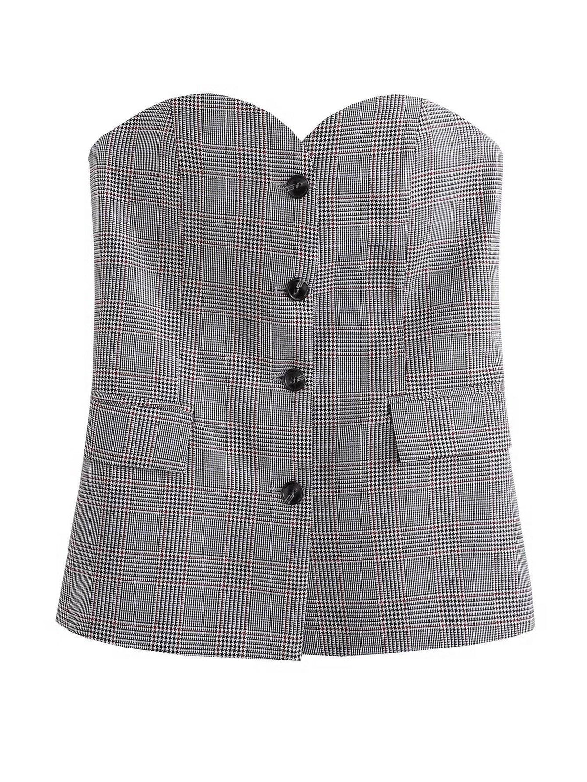 Solid Color Strapless Button Close-Fitting Top